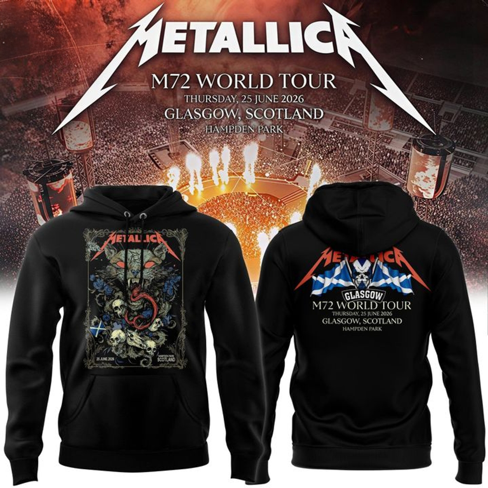 Metallica M72 World Tour Glasgow 2026 Premium Black Fan Hoodie