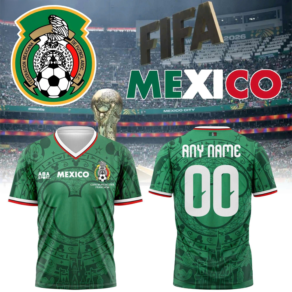 Mexico FIFA World Cup 2026 Disney Mickey Custom V Neck Jersey Personalized Name Number