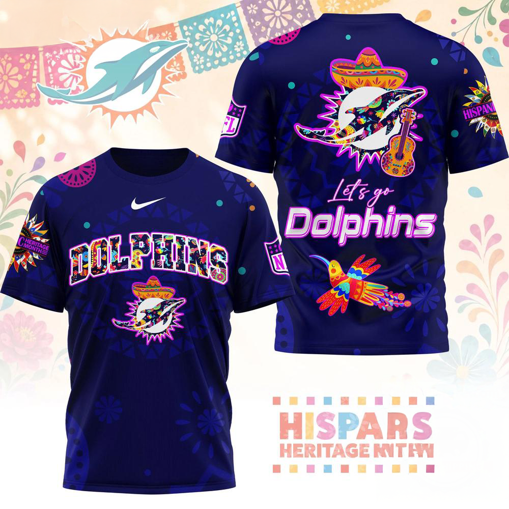 Miami Dolphins 2026 NFL Hispanic Heritage Fiesta Premium 3D Graphic T Shirt