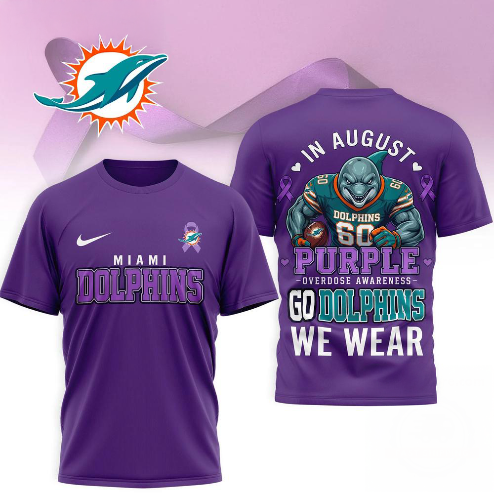 Miami Dolphins August Purple Overdose Awareness 3D Shirt