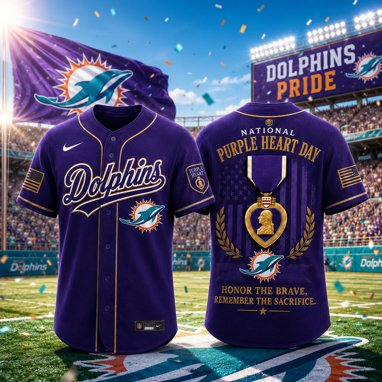 Miami Dolphins National Purple Heart Day Baseball Jersey