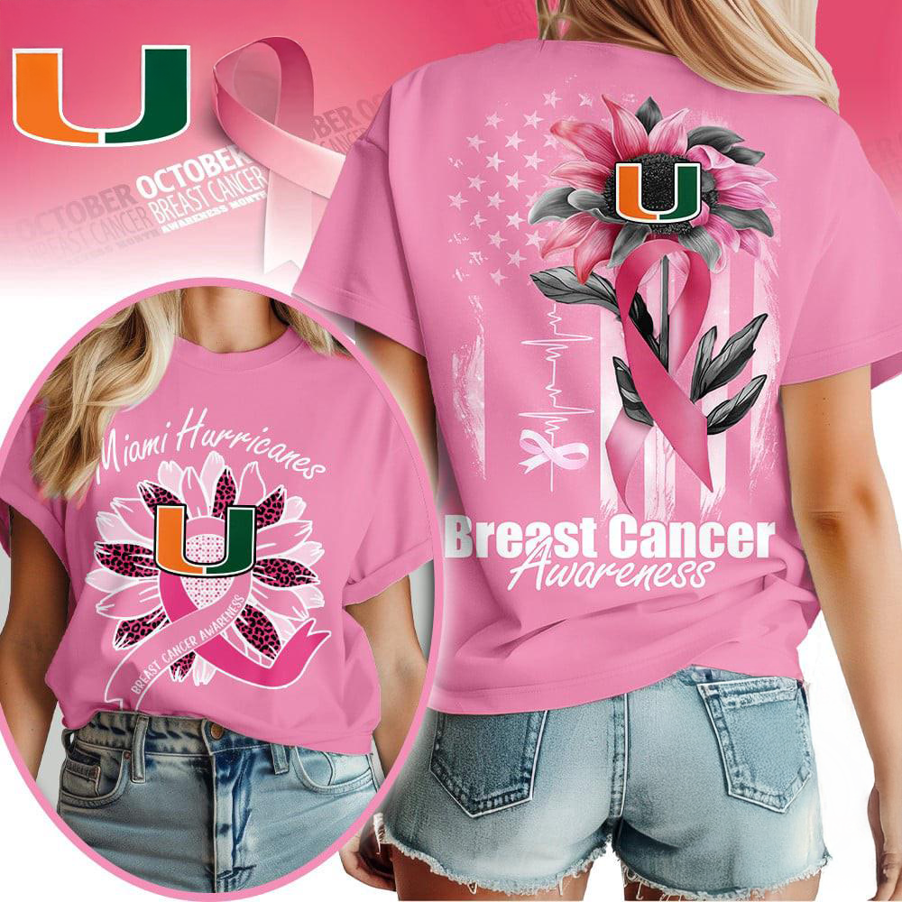Miami Hurricanes 2025 NCAA Breast Cancer Sunflowers Unisex 3D Shirt