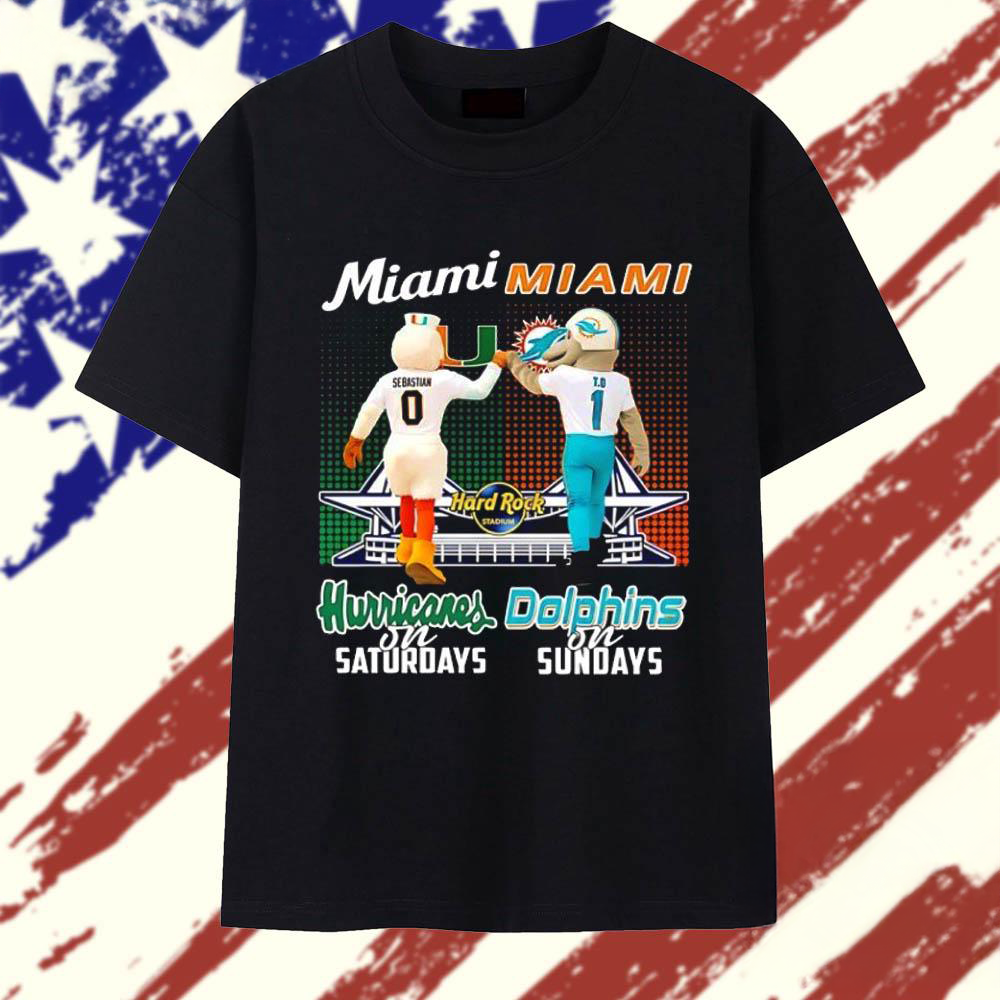 Miami Hurricanes on Saturdays and Miami Dolphins on Sundays Mascot T Shirt