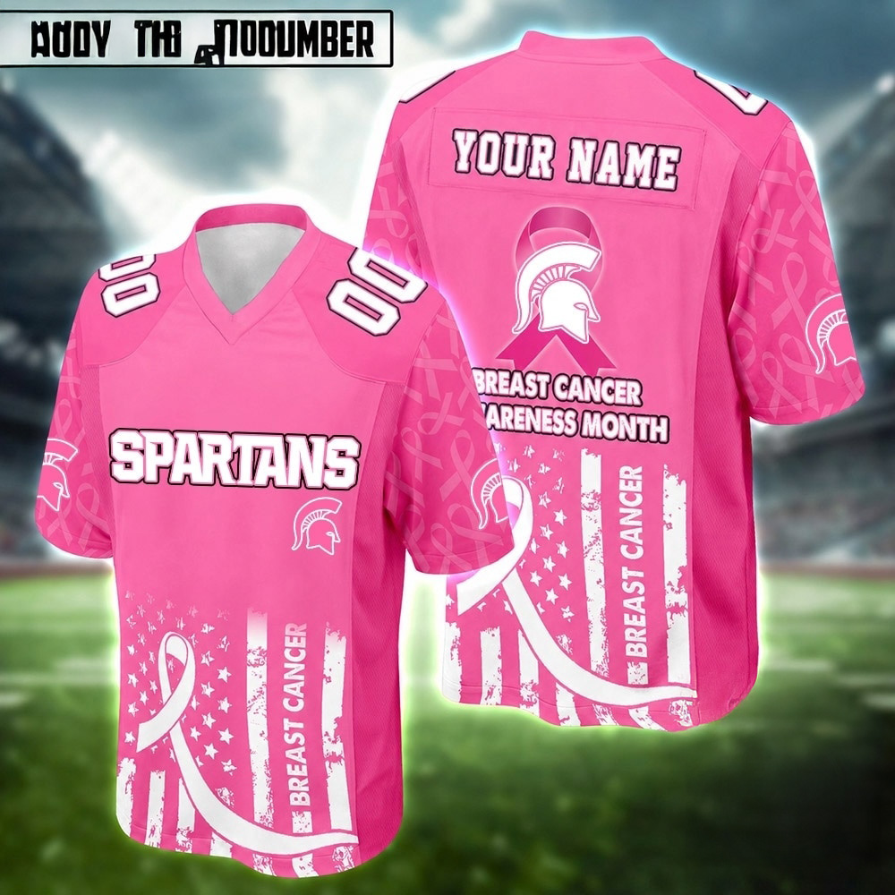 Michigan State Spartans NCAA Breast Cancer Awareness Month 2026 Football Jersey Fanwear Collection 1 - Unicasport Michigan State Spartans NCAA Breast Cancer Awareness Month 2026 Football Jersey Fanwear Collection