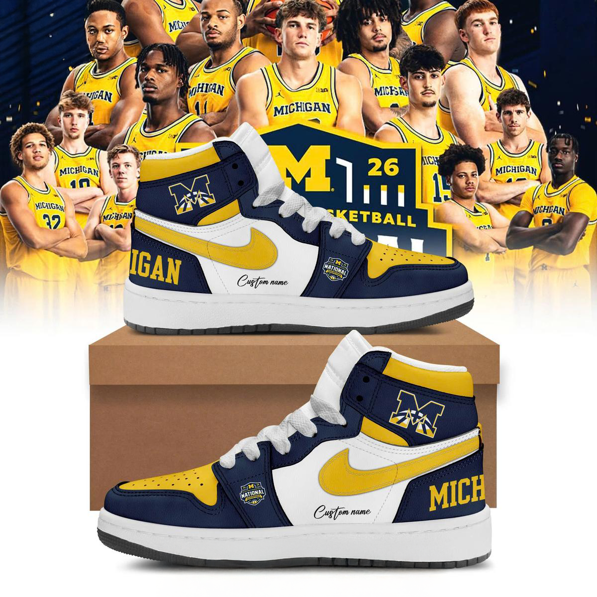 Michigan Wolverines Basketball National Champions 2026 Air Jordan 1 Shoes 