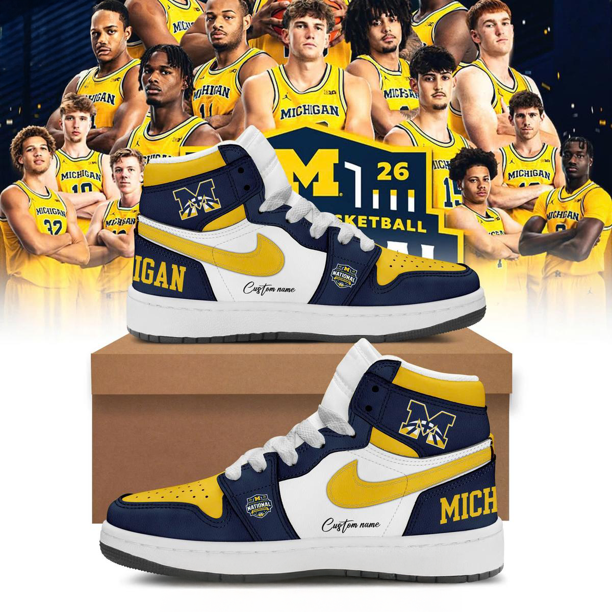 Michigan Wolverines Basketball National Champions 2026 Air Jordan 1 Shoes