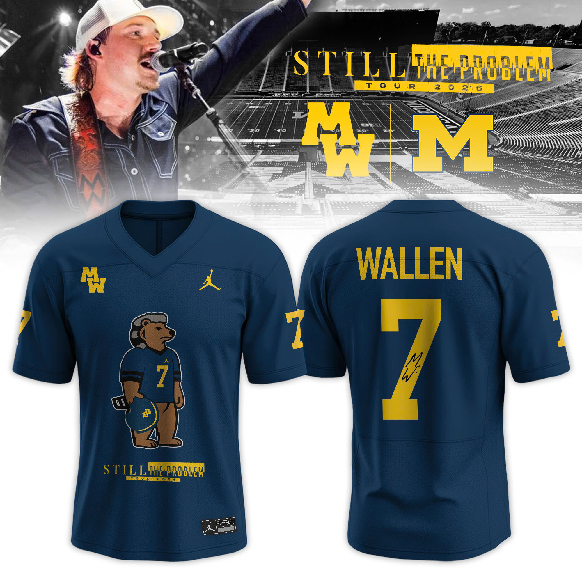 Michigan Wolverines Morgan Wallen Still The Problem Tour 2026 Baseball Jersey
