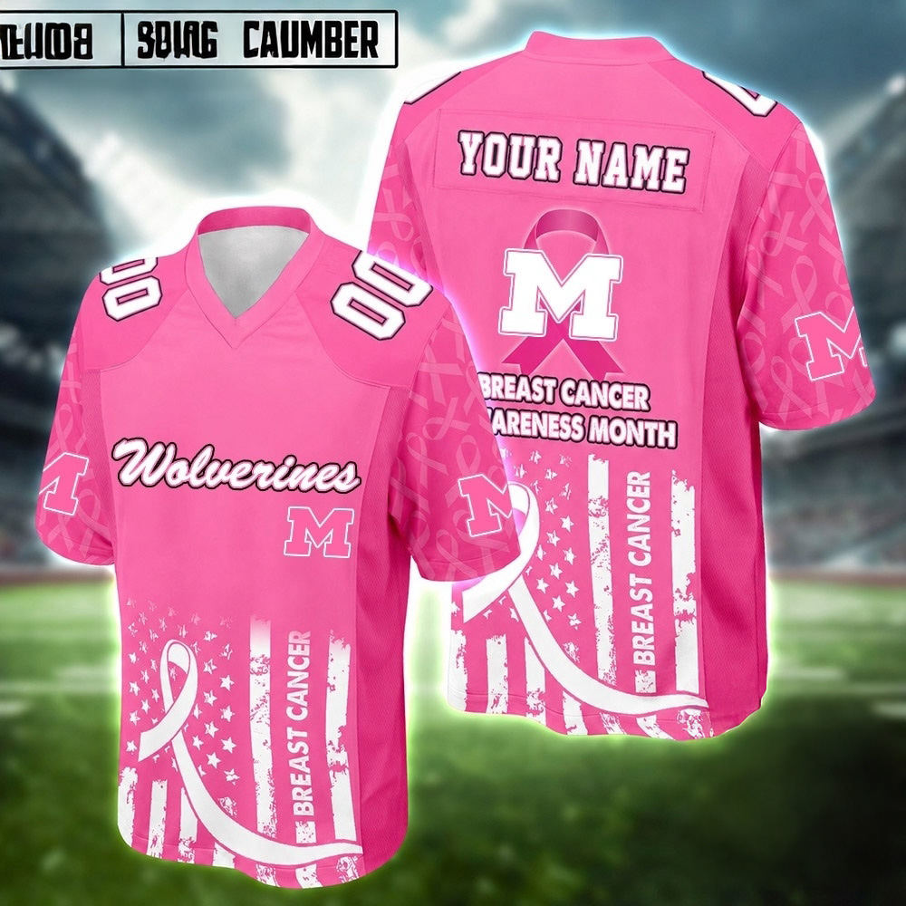 Michigan Wolverines NCAA Breast Cancer Awareness Month 2026 Football Jersey Fanwear Collection 1 - Unicasport Michigan Wolverines NCAA Breast Cancer Awareness Month 2026 Football Jersey Fanwear Collection