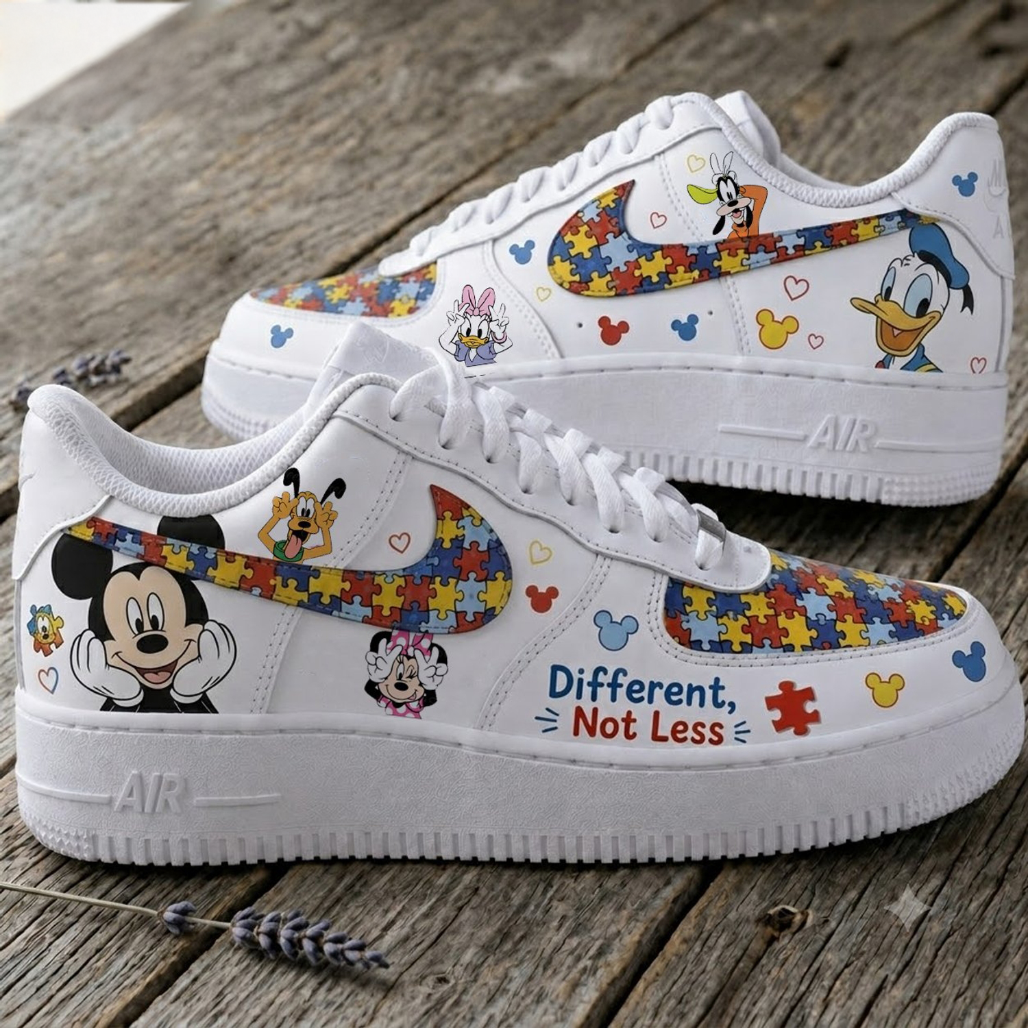 Mickey Mouse Different Not Less Autism Awareness Puzzle Low Top Sneakers