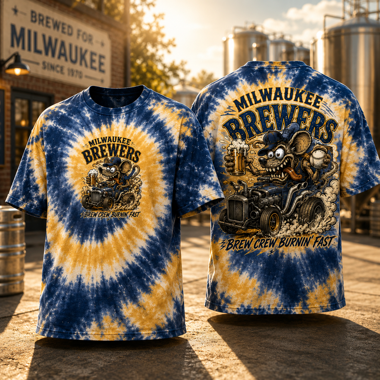 Milwaukee Brewers Brew Crew Burnin' Fast Tie Dye T Shirt Funny Rat Graphic Baseball Fan Gift