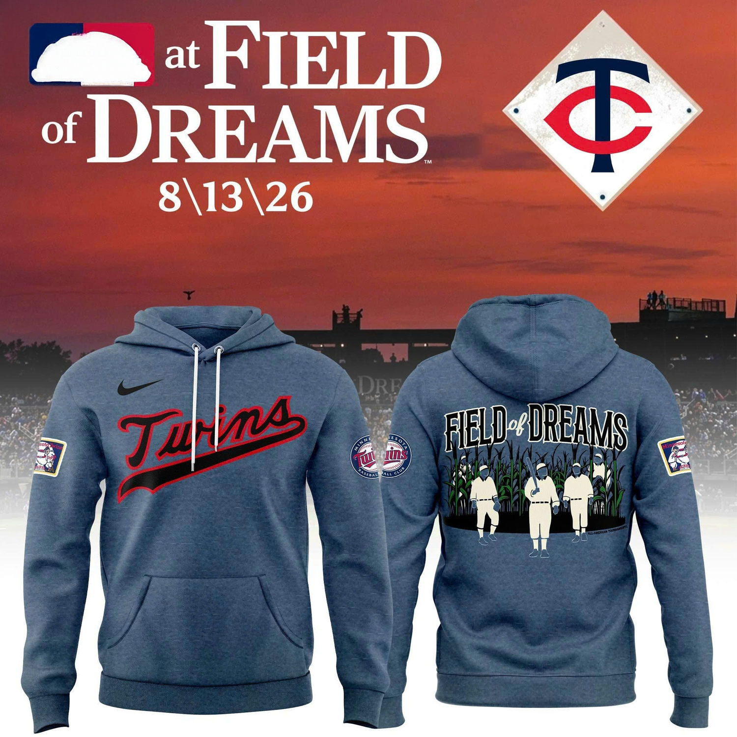 Minnesota Twins 2026 MLB Field Of Dreams Game Special Edition Pullover Hoodie