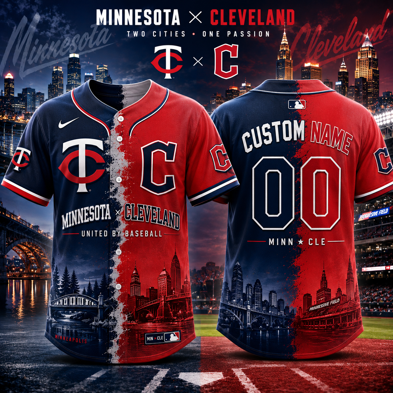 Minnesota Twins x Cleveland Guardians Custom Name Number Baseball Jersey For Fans