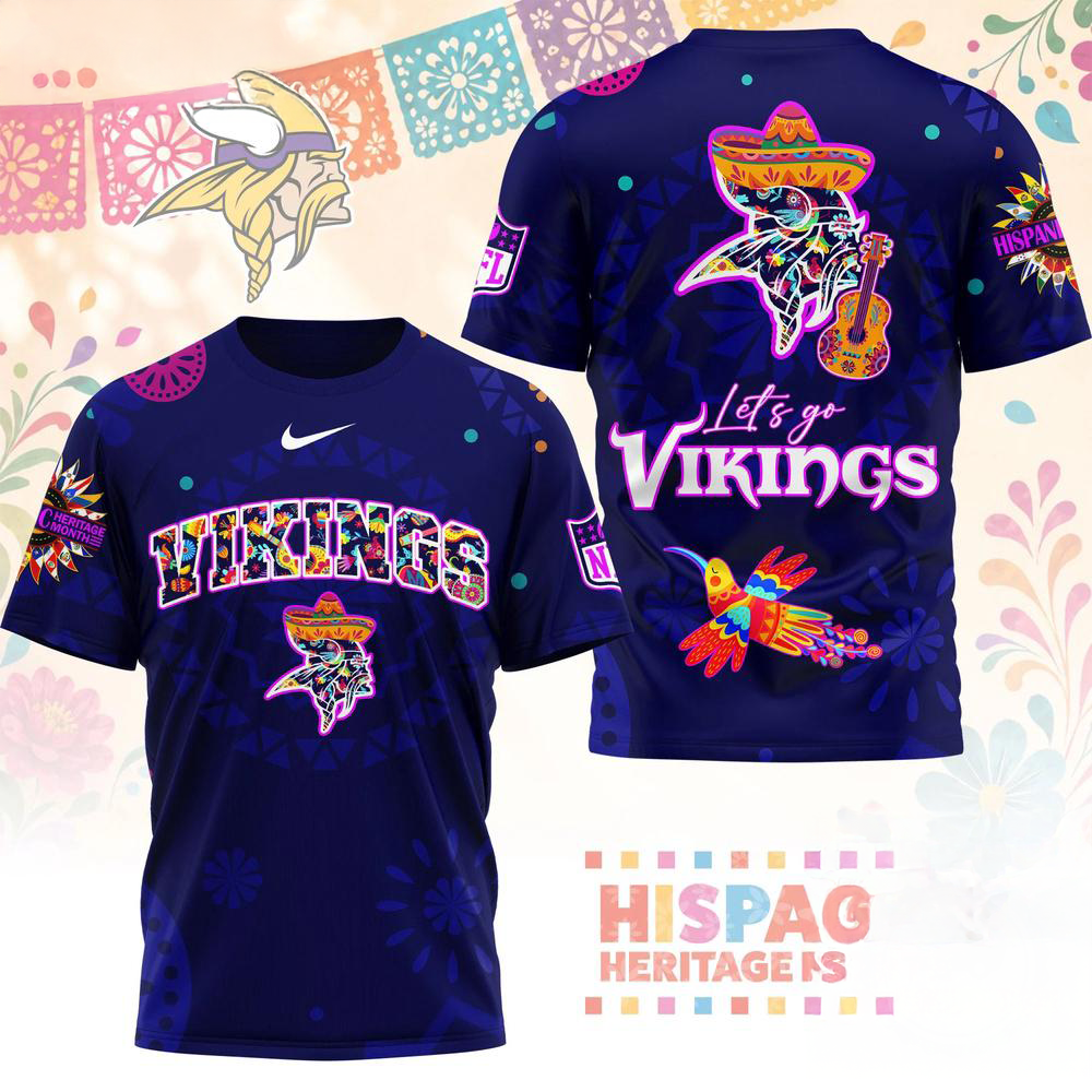 Minnesota Vikings 2026 NFL Hispanic Heritage Fiesta Premium 3D Graphic T Shirt