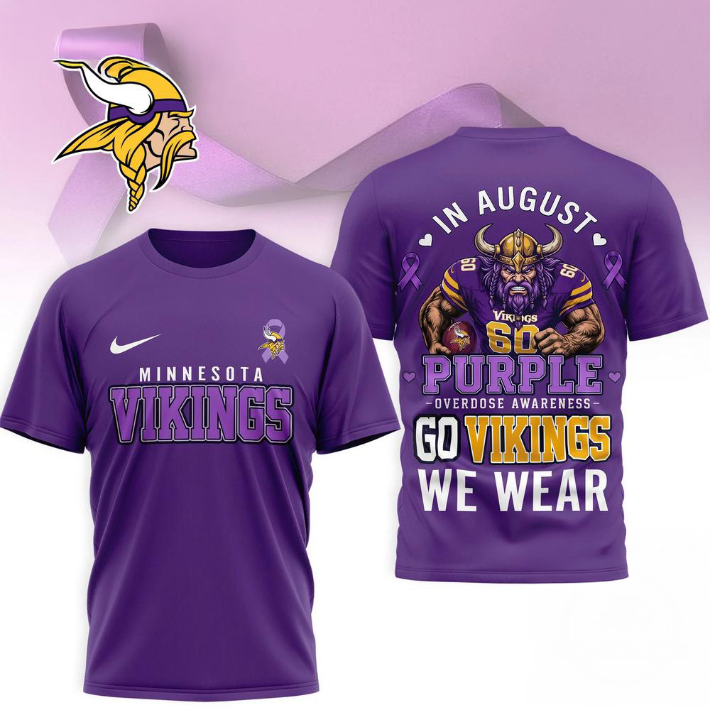 Minnesota Vikings August Purple Overdose Awareness 3D Shirt