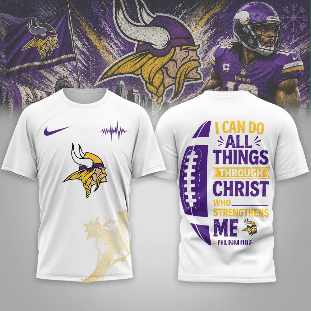Minnesota Vikings Christ Strengthens Me Limited 3D Graphic Shirt