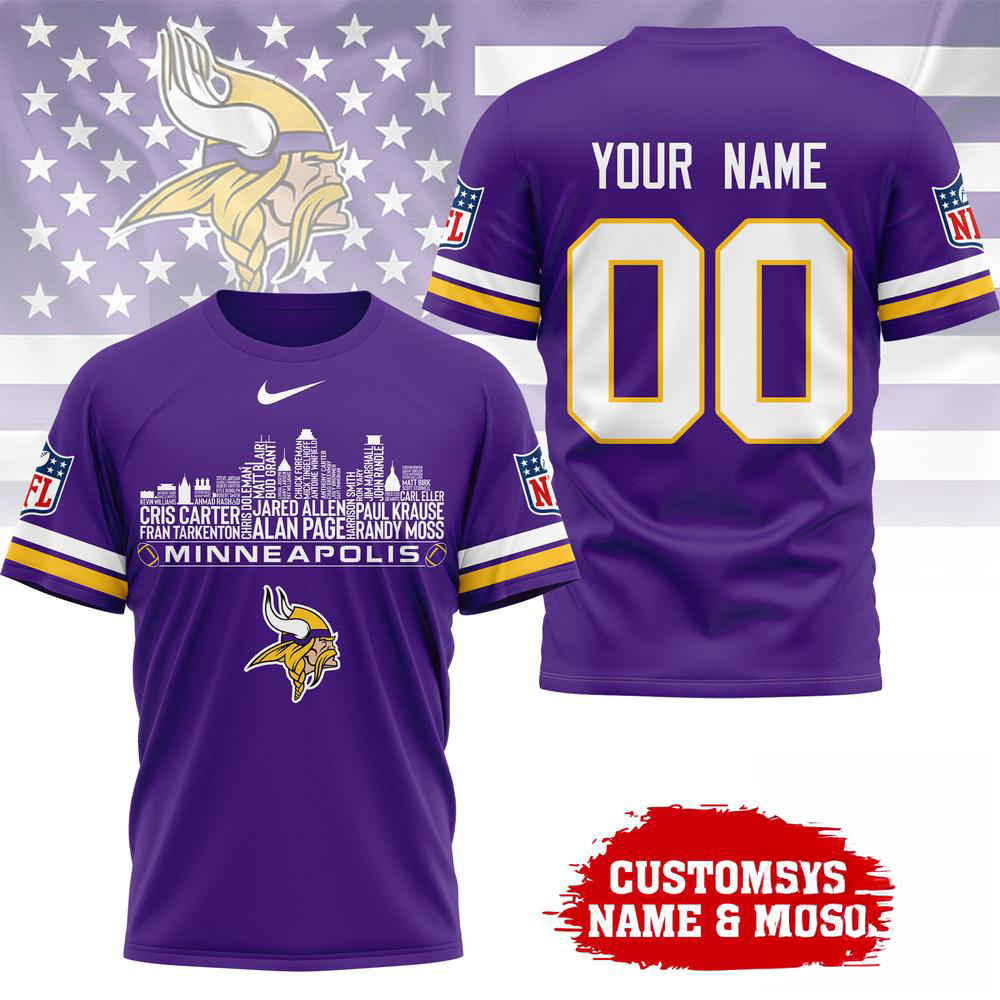 Minnesota Vikings NFL Game Day Skyline Names Limited Edition 3D Graphic T Shirt
