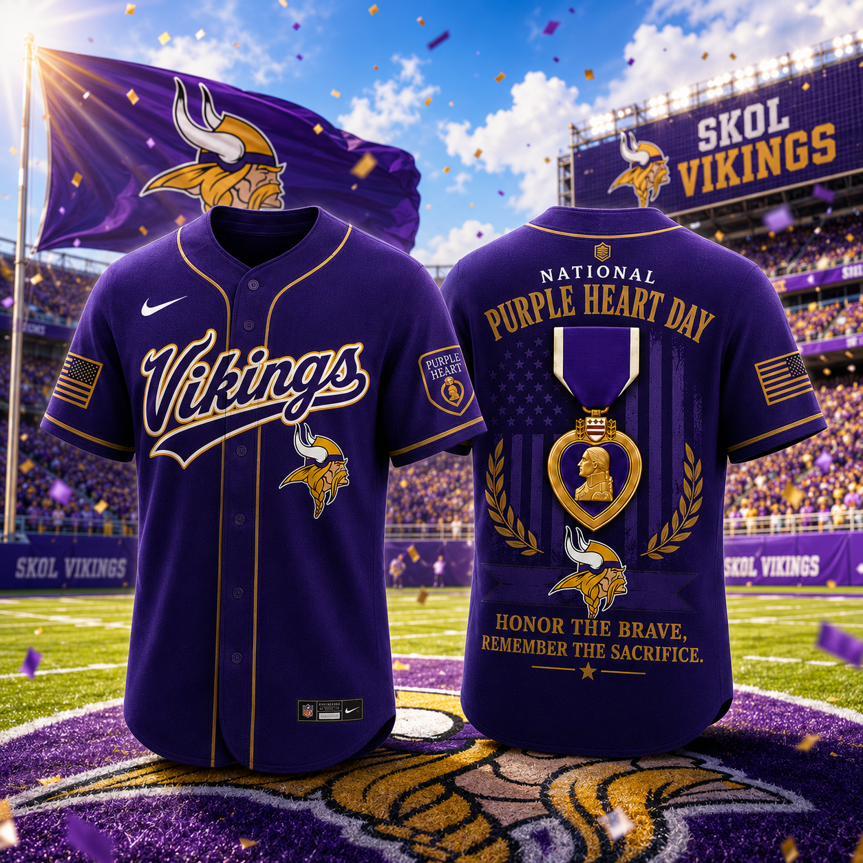 Minnesota Vikings National Purple Heart Day Baseball Jersey