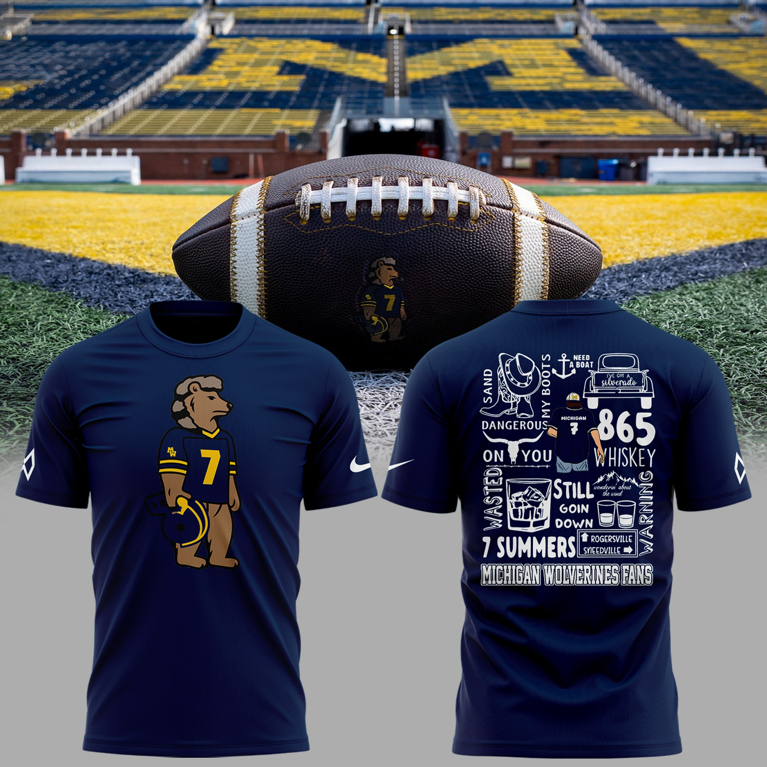 Morgan Wallen x Michigan Wolverines Dark Blue Graphic TShirt