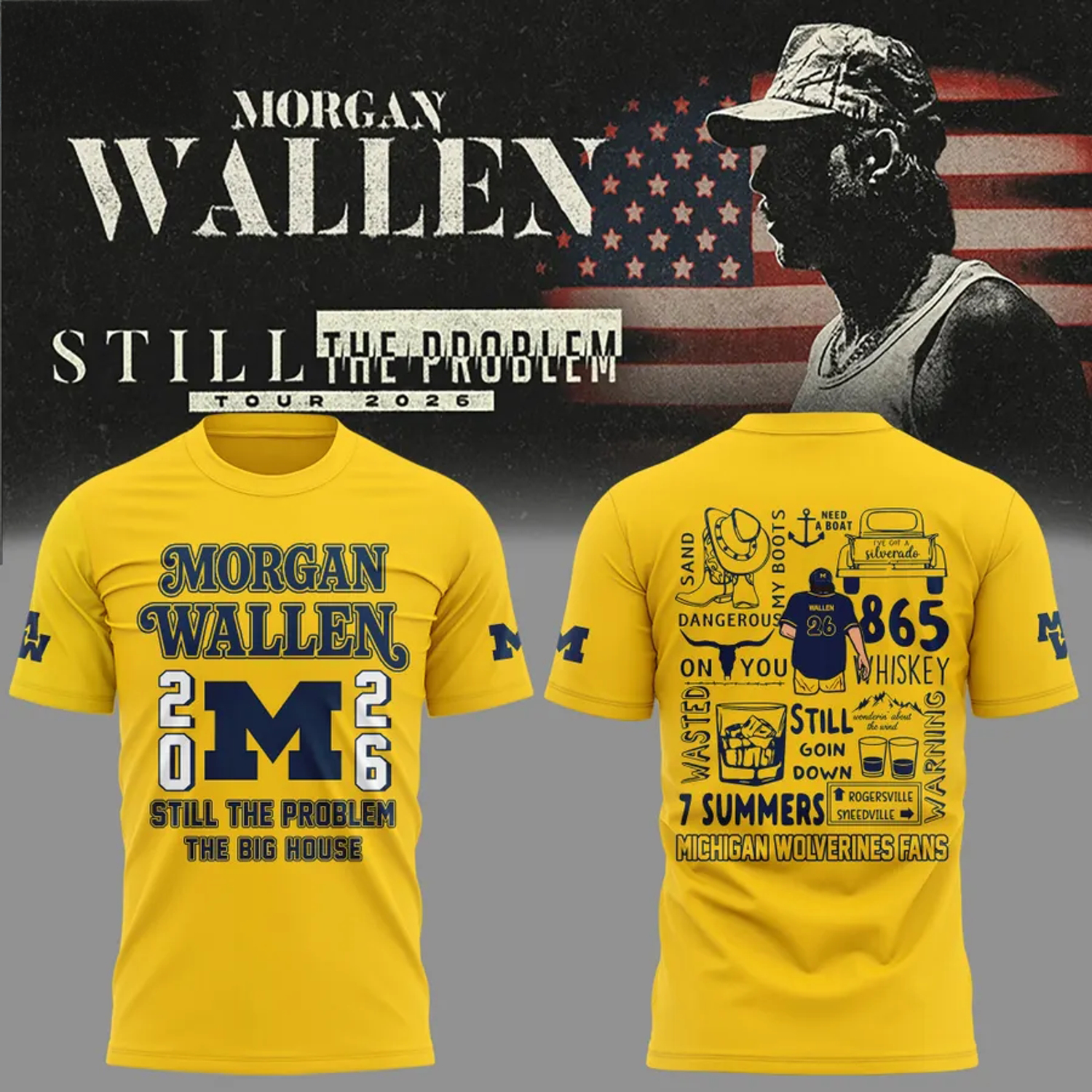 Morgan Wallen x Michigan Wolverines Yellow Concert TShirt