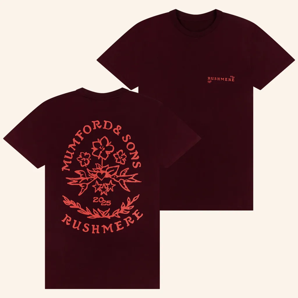 Mumford And Sons Merch Maroon Stamp Print TShirt Gift Ideas For Rock Lovers