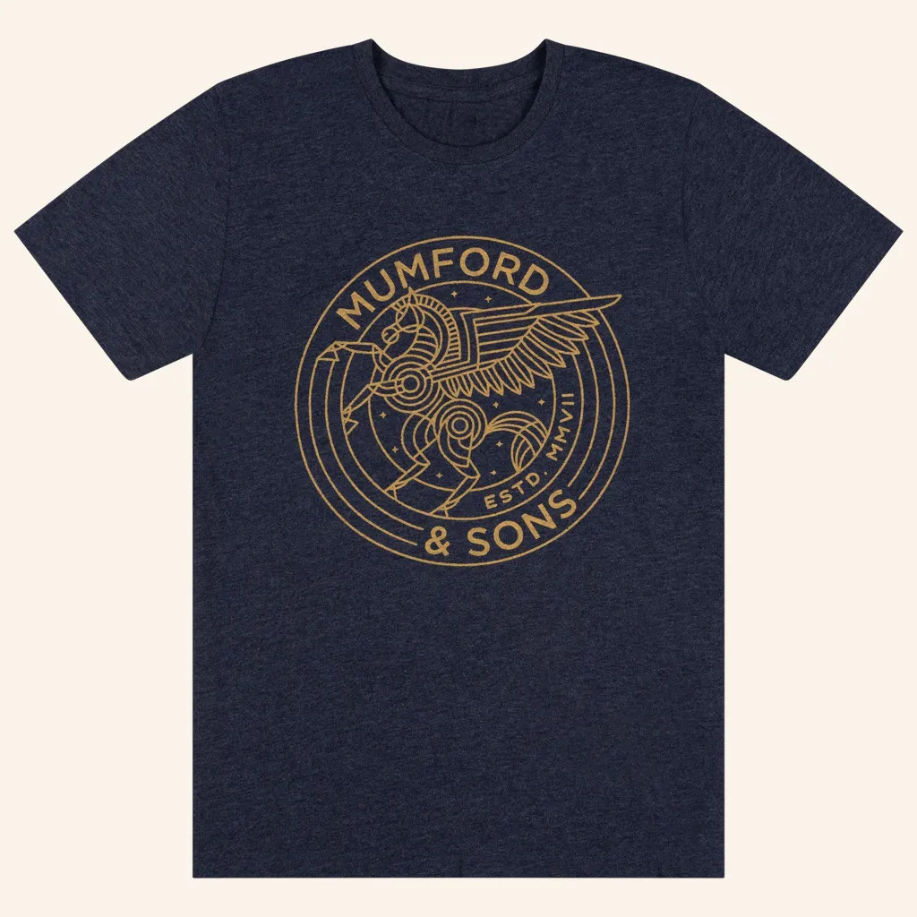 Mumford And Sons Merch Navy Pegasus Print TShirt Birthday Gift For Rock Lovers