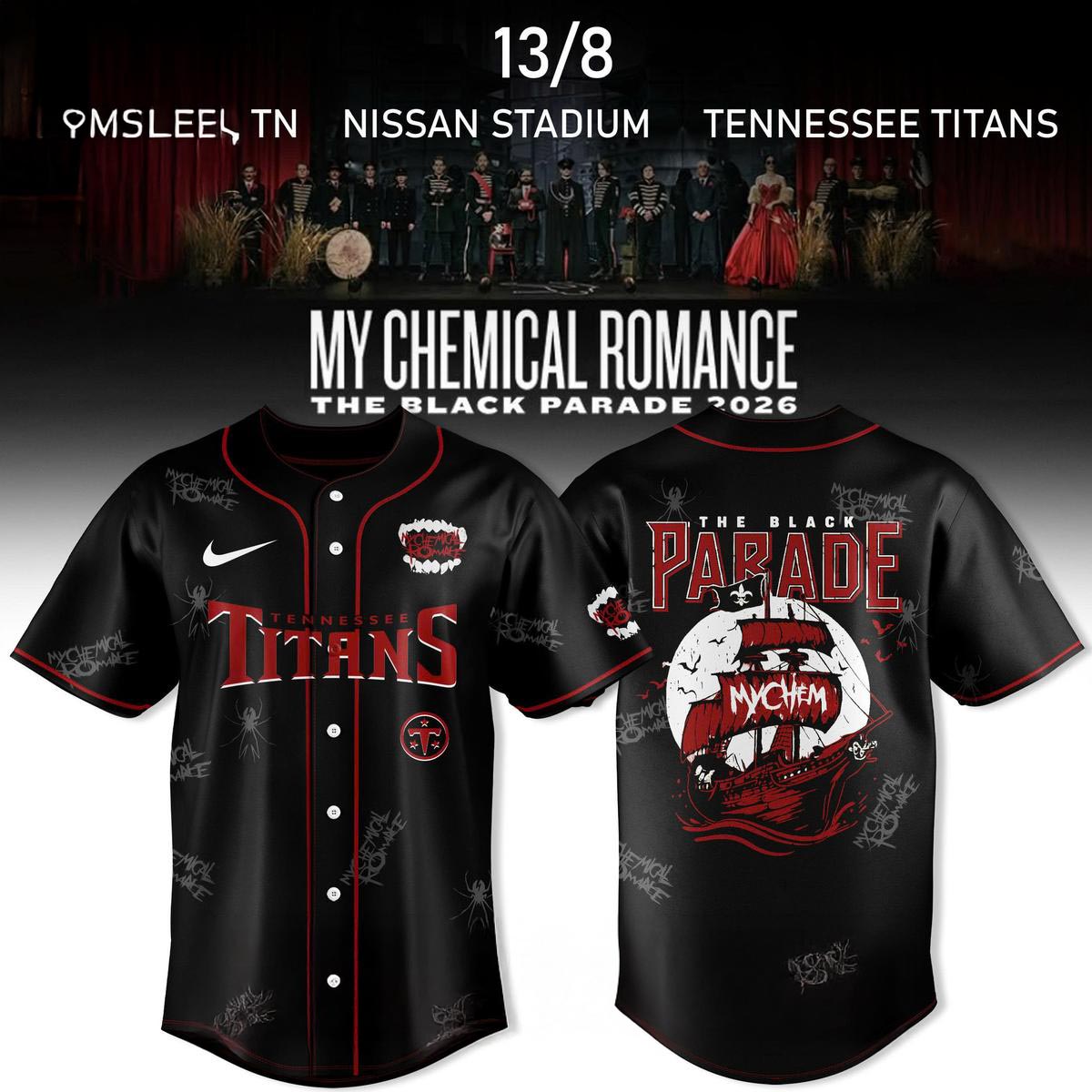 My Chemical Romance The Black Parade 2026 Tennessee Titans Baseball Jersey Rock Music Football Fan Crossover Apparel 1 - Unicasport My Chemical Romance The Black Parade 2026 Tennessee Titans Baseball Jersey Rock Music Football Fan Crossover Apparel