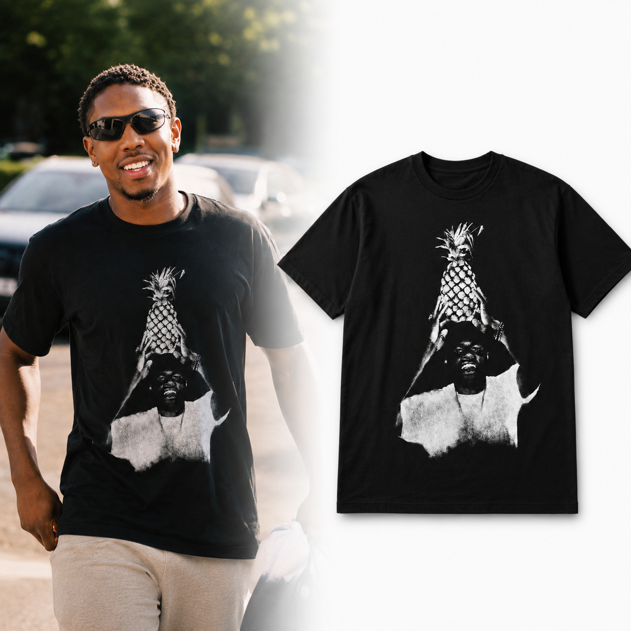 Myles LewisSkelly Pineapple Graphic Black Cotton T Shirt Minimal Streetwear Tee