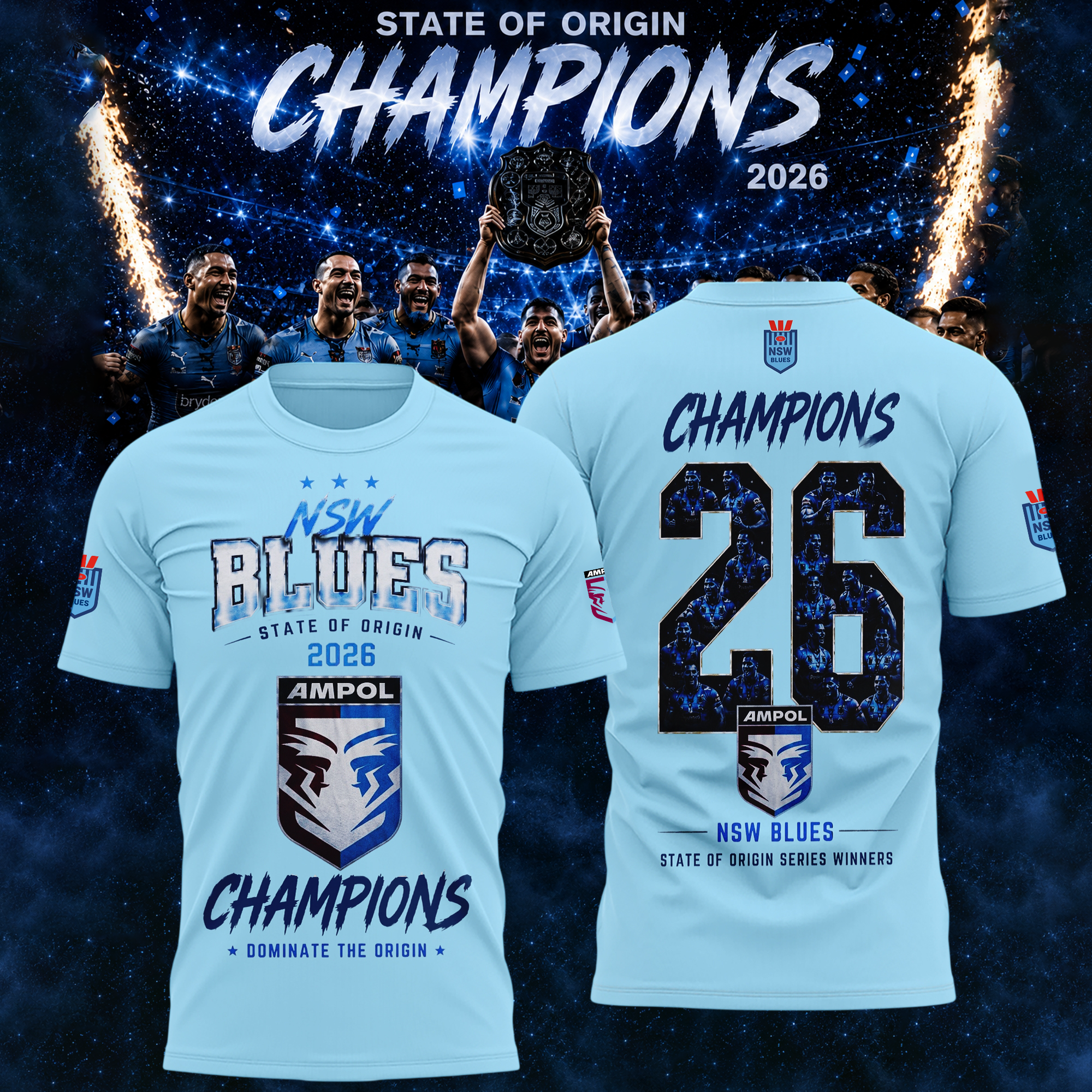 NSW Blues 2026 State Of Origin Champions Official Graphic T Shirt Gifts For Fans