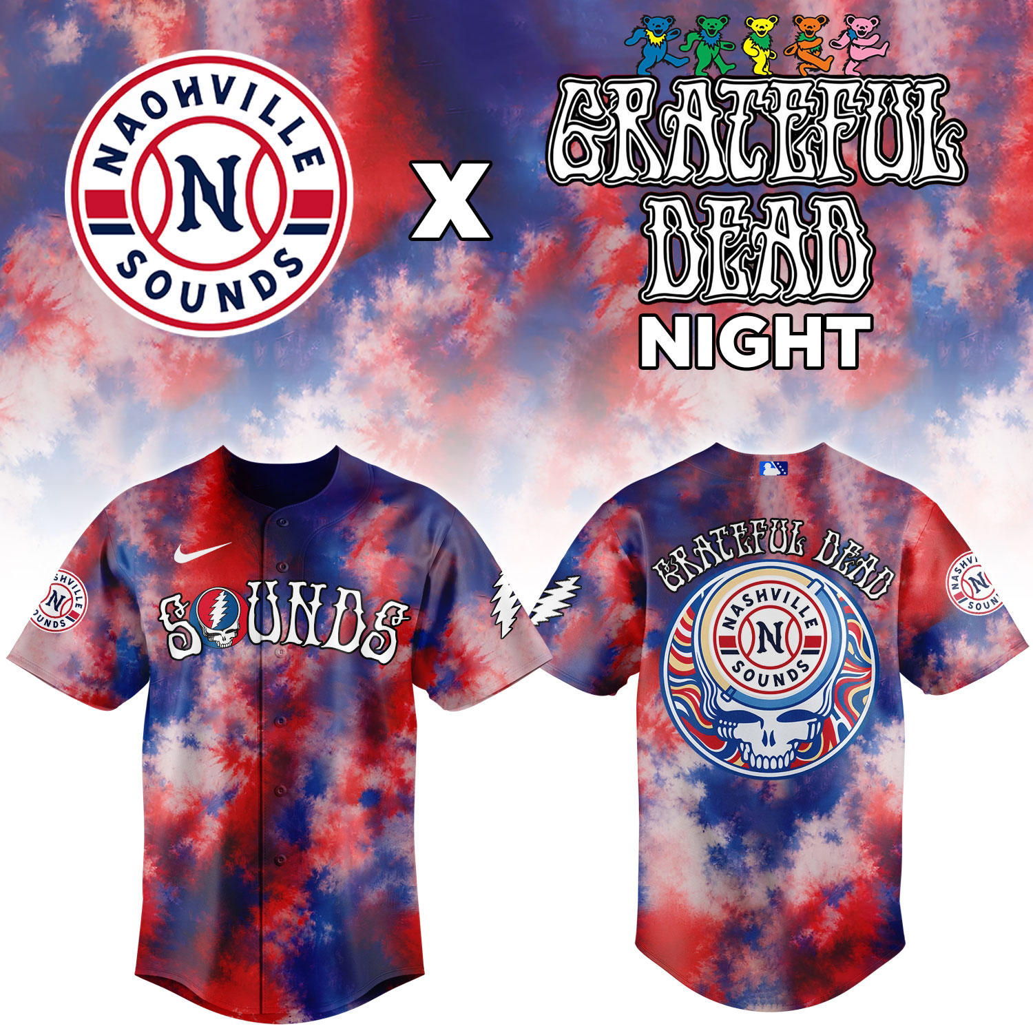 Nashville Sounds Grateful Dead Theme Night Special Edition Baseball Jersey