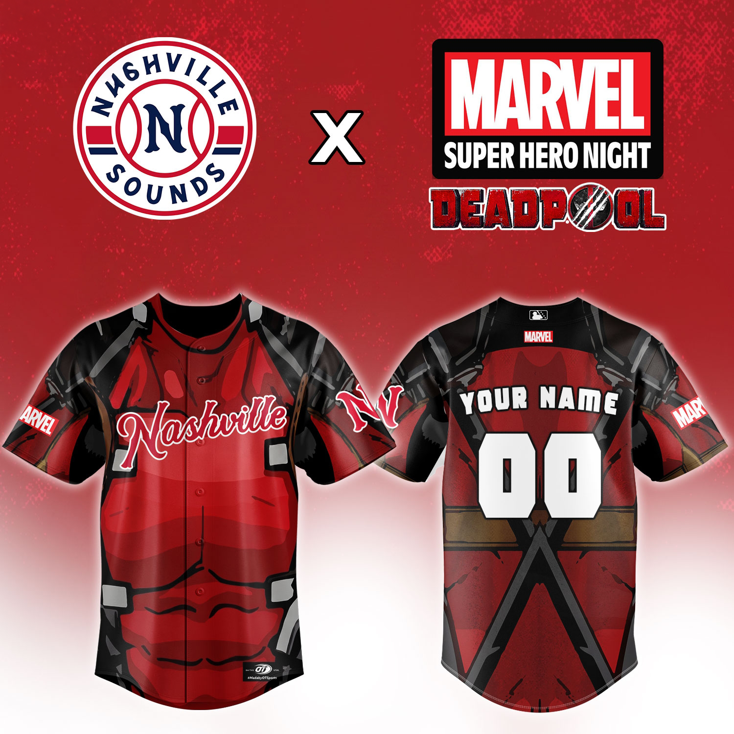 Nashville Sounds Marvel Night Deadpool Special Baseball Jersey