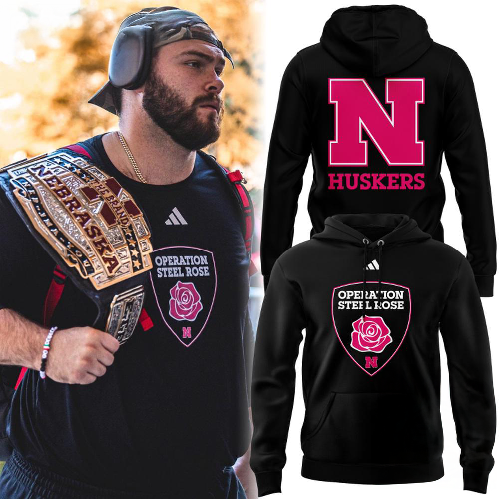 Nebraska Cornhuskers Football 2025 Breast Cancer Awareness Black Hoodie