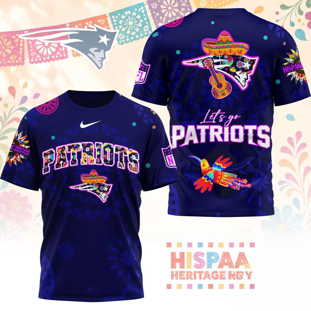 New England Patriots 2026 NFL Hispanic Heritage Fiesta Premium 3D Graphic T Shirt
