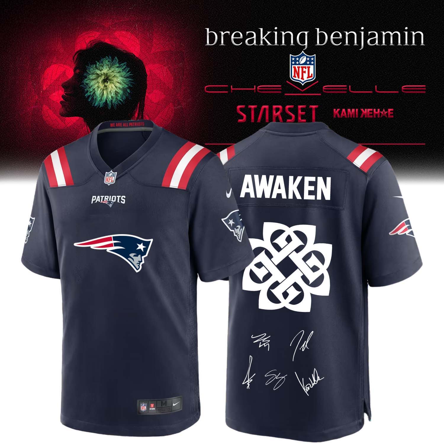 New England Patriots x Breaking Benjamin 2026 Football Jersey Music Crossover Fan Wear 2 - Unicasport New England Patriots x Breaking Benjamin 2026 Football Jersey Music Crossover Fan Wear