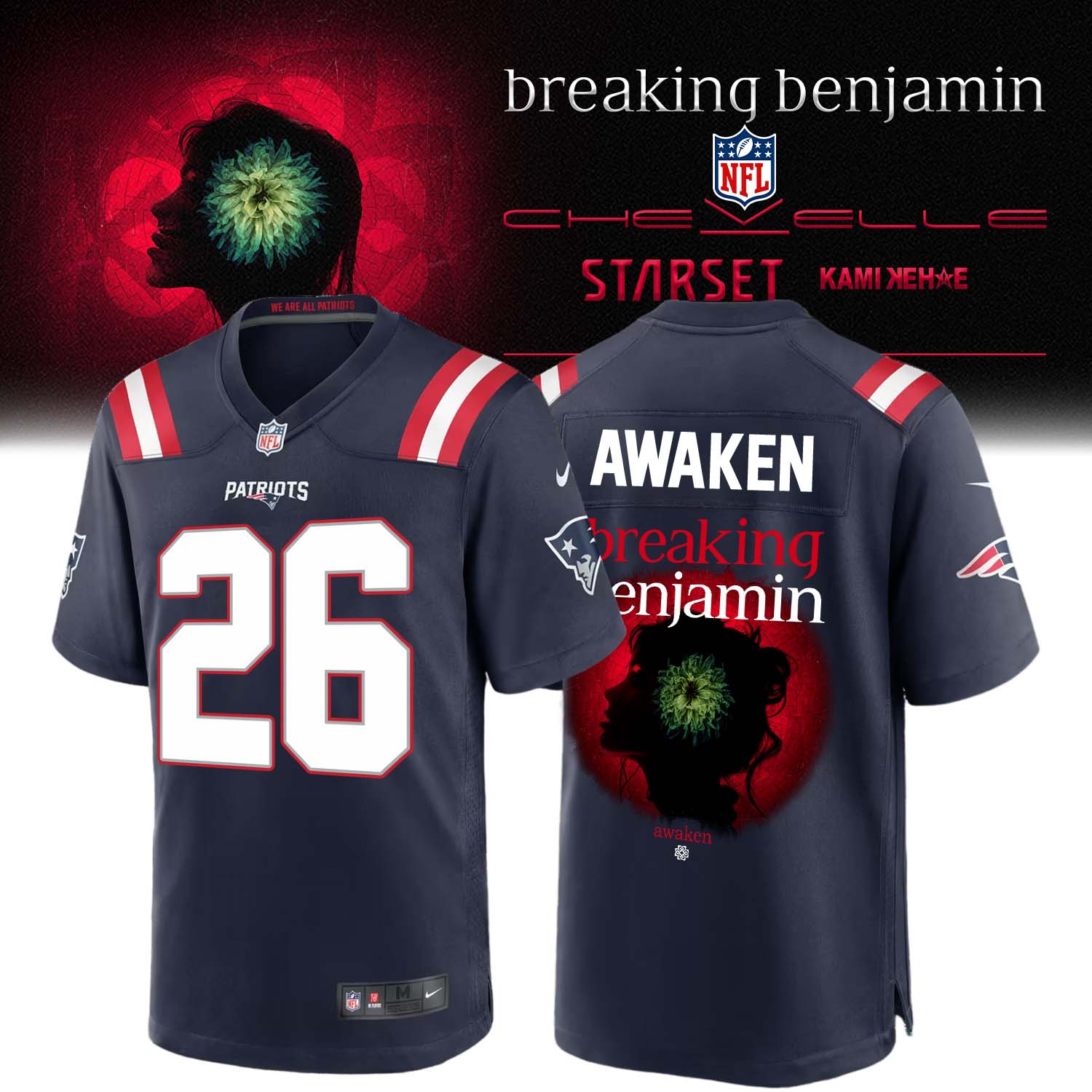 New England Patriots x Breaking Benjamin 2026 Football Jersey NFL Rock Crossover Fan Apparel 1 - Unicasport New England Patriots x Breaking Benjamin 2026 Football Jersey NFL Rock Crossover Fan Apparel