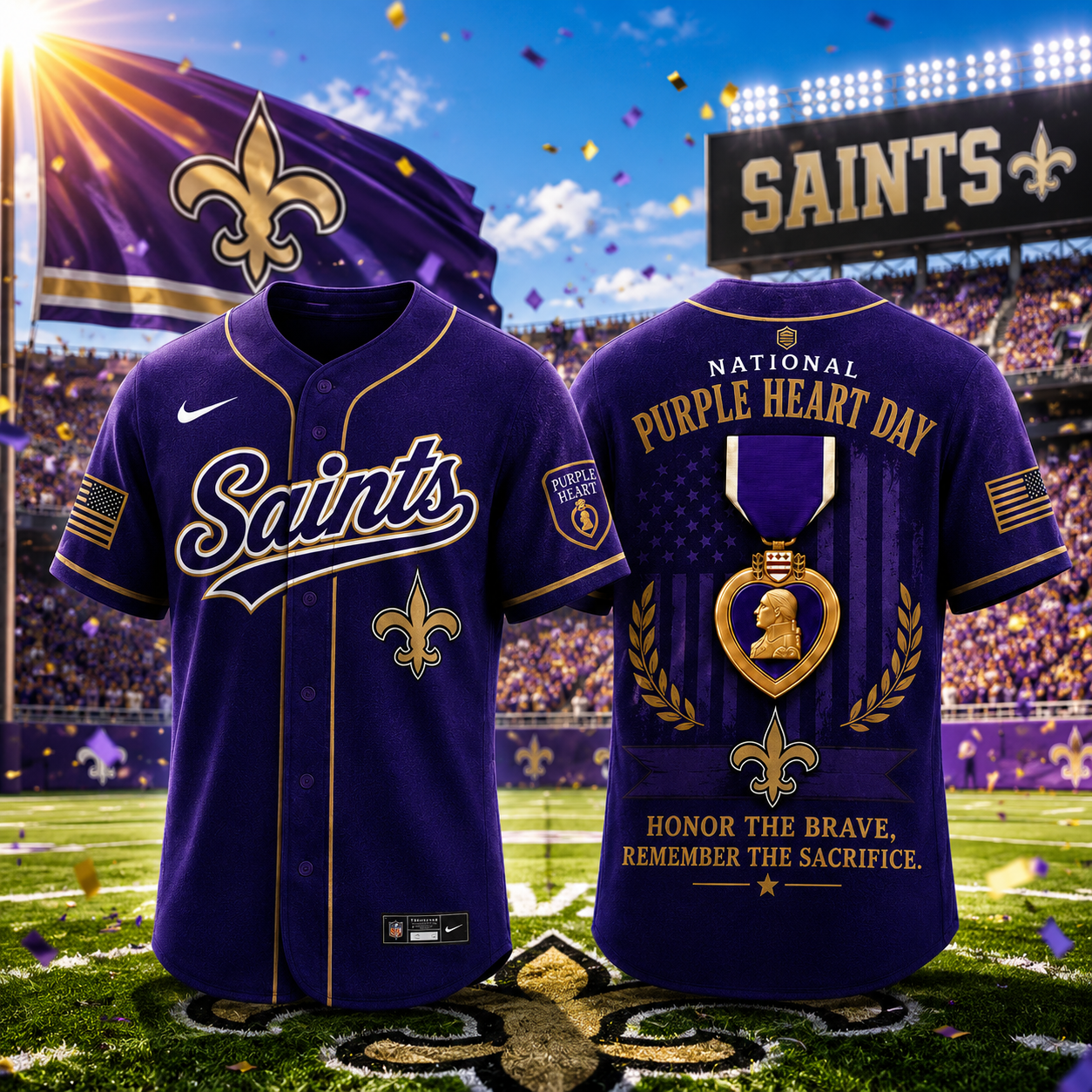 New Orleans Saints National Purple Heart Day Baseball Jersey