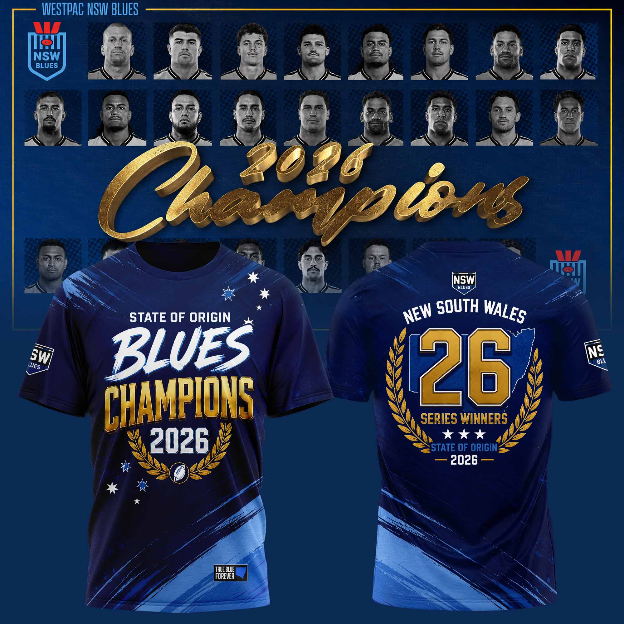 New South Wales Blues 2026 State Of Origin Champions Collector Graphic Tee Gifts For Fans