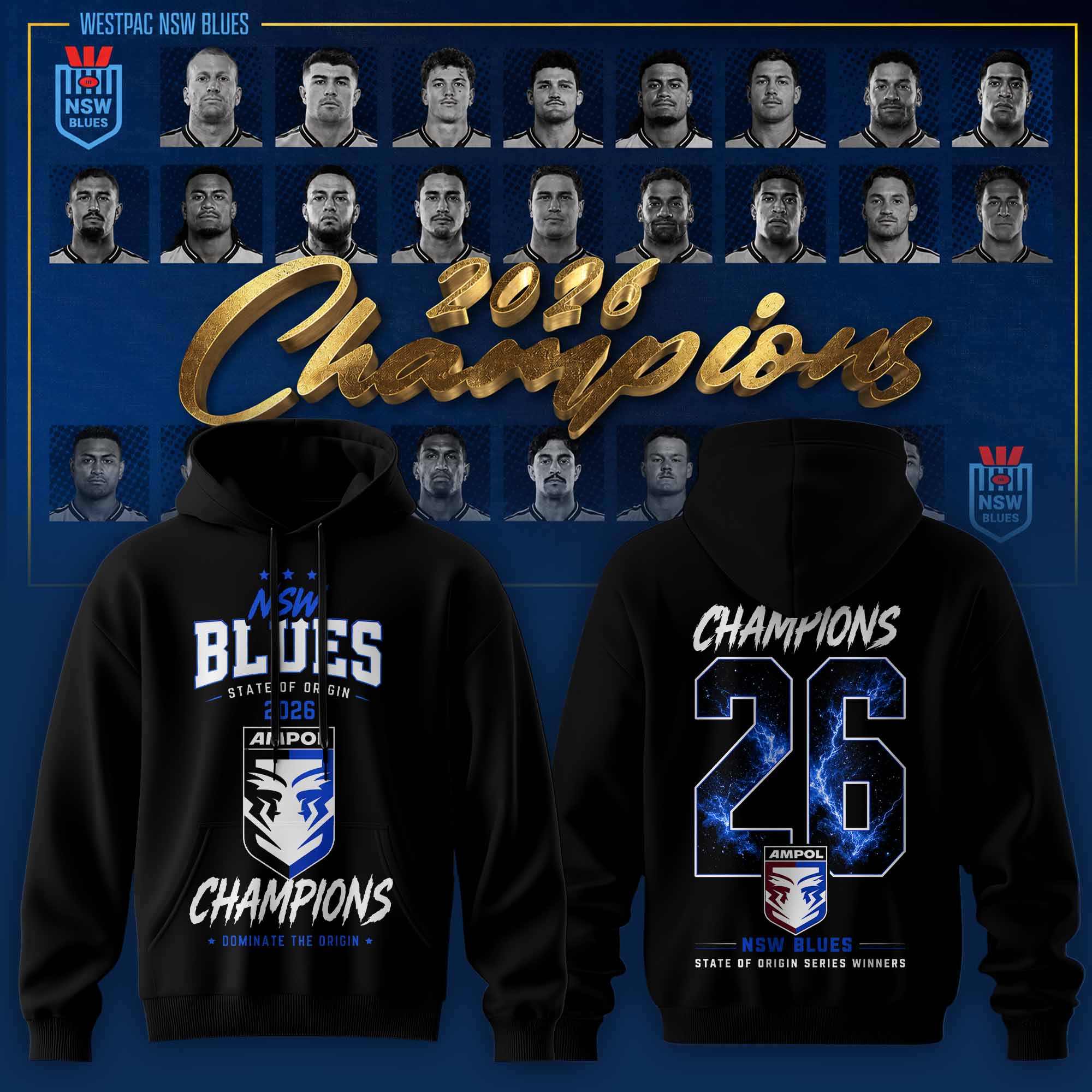 New South Wales Blues 2026 State Of Origin Champions Limited Edition Hoodie Gifts For Fans