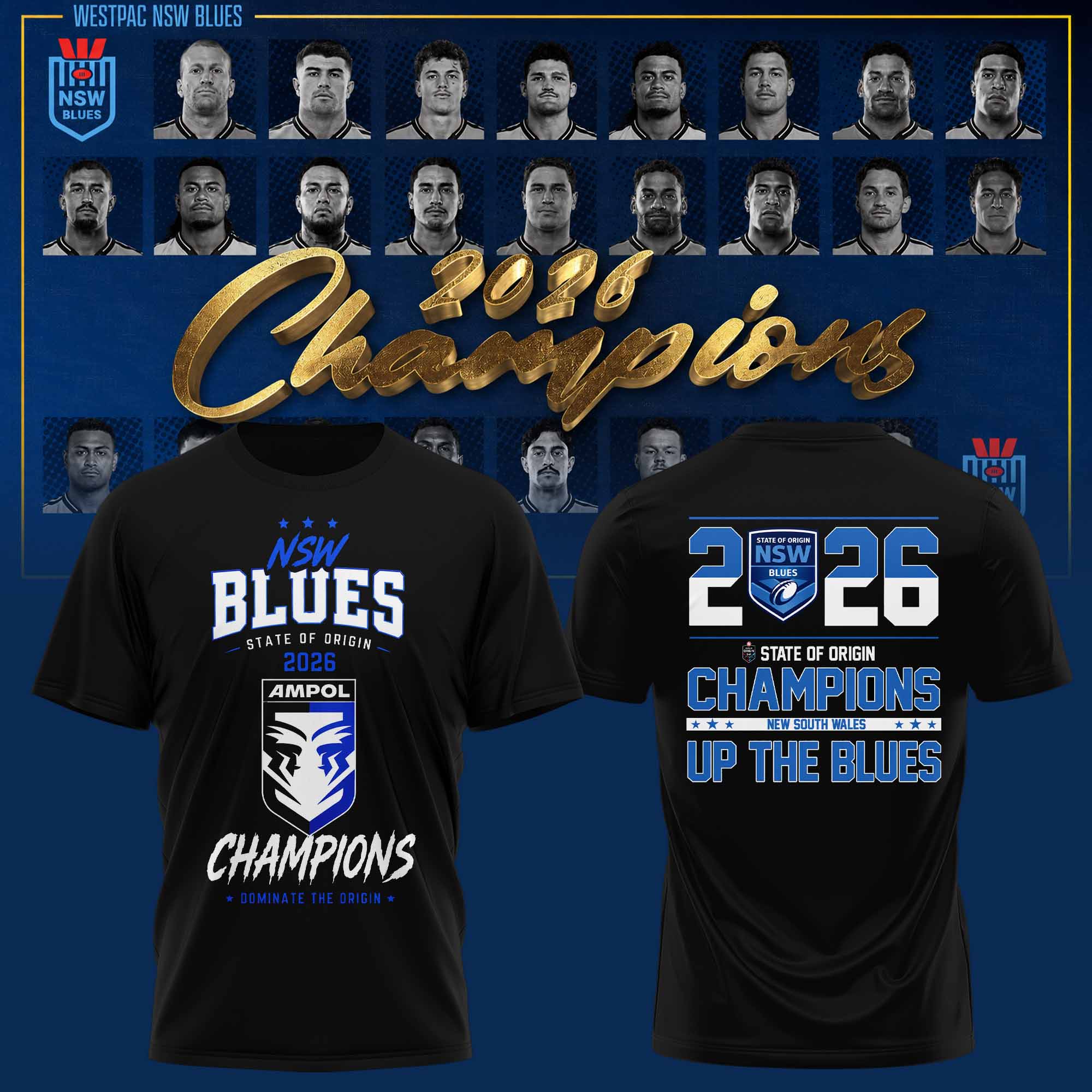 New South Wales Blues 2026 State Of Origin Champions Official Graphic T Shirt Gifts For Fans