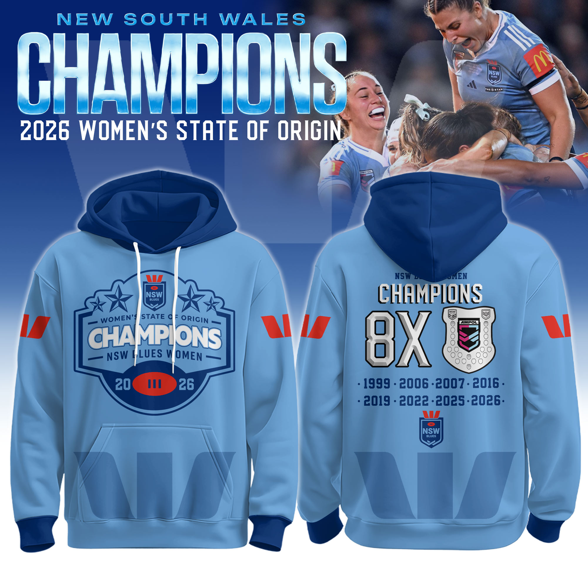 New South Wales Blues 2026 Womens State Of Origin Champions Hoodie Gifts For Fans