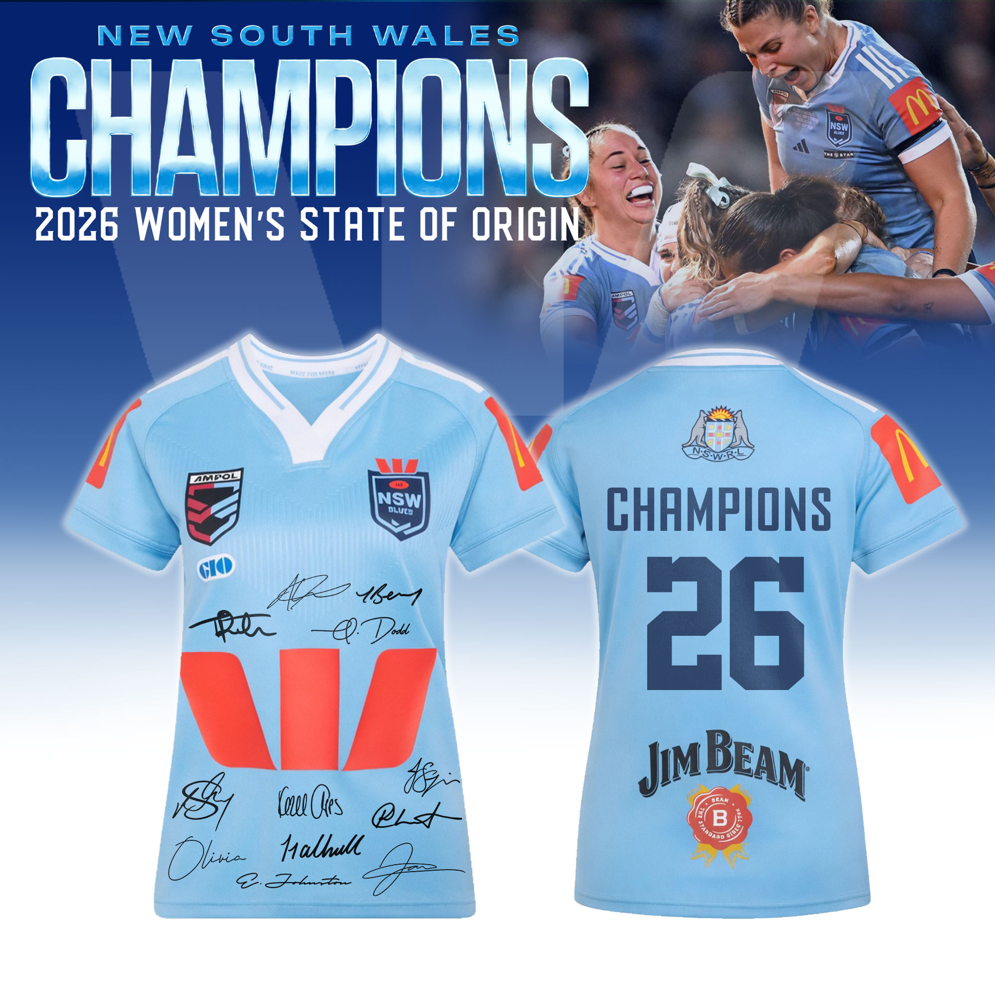 New South Wales Blues 2026 Womens State Of Origin Champions Signature Jersey Gifts For Fans