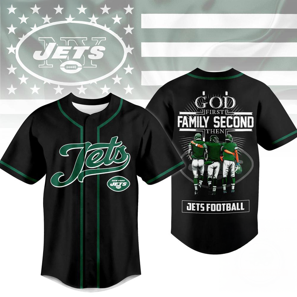 New York Jets God First Family Second Faith And Brotherhood Baseball Jersey