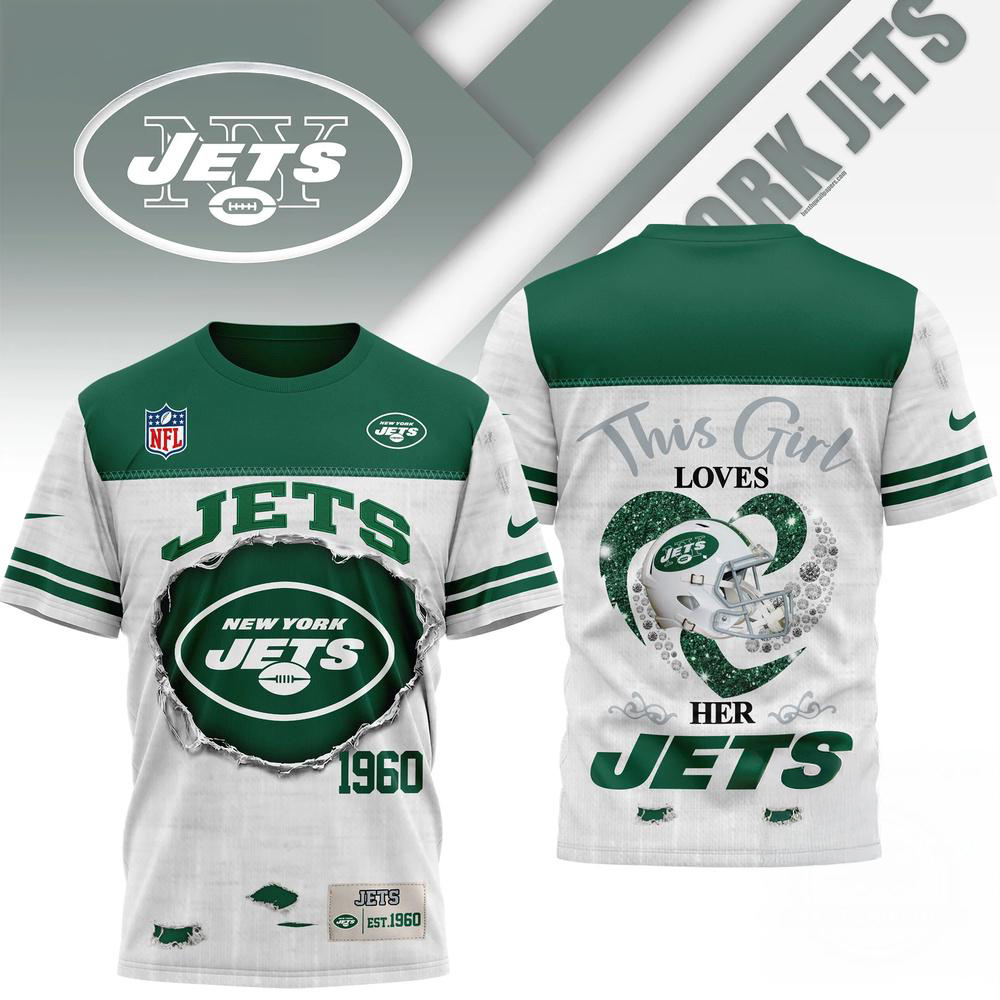 New York Jets NFL Girl Heart Helmet 3D Printed T Shirt Supporter Collection