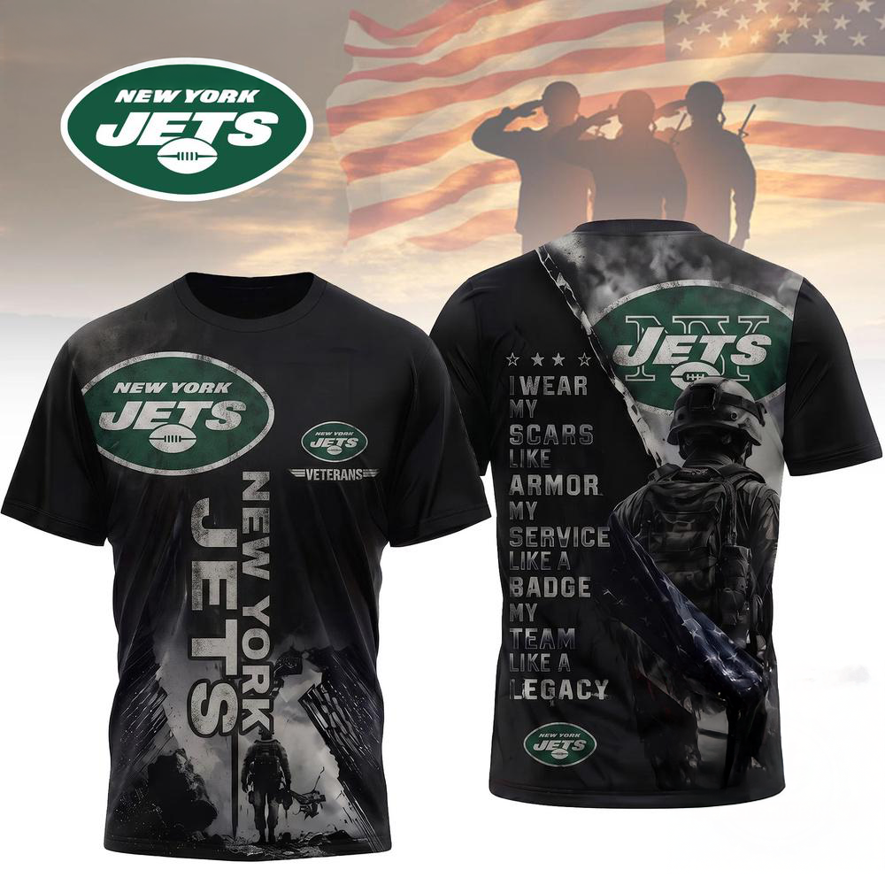 New York Jets NFL Veterans Legacy Team 3D Design T Shirt Military Fan Apparel