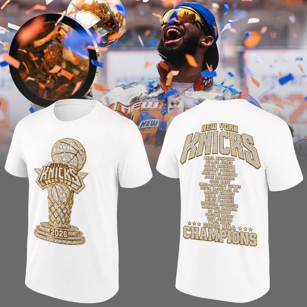 New York Knicks 2026 NBA Champions Gold Trophy Graphic T Shirt