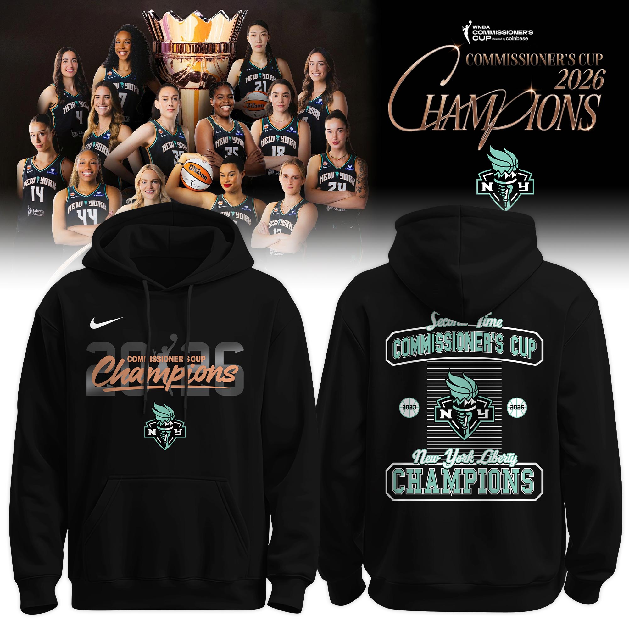 New York Liberty 2026 WNBA Commissioners Cup Champions Official Hoodie