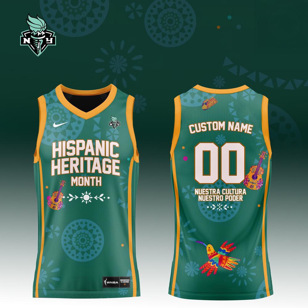 New York Liberty Hispanic Heritage Month Basketball Jersey Custom Name & Number Green Sleeveless Jersey 1 - Unicasport New York Liberty Hispanic Heritage Month Basketball Jersey Custom Name & Number Green Sleeveless Jersey