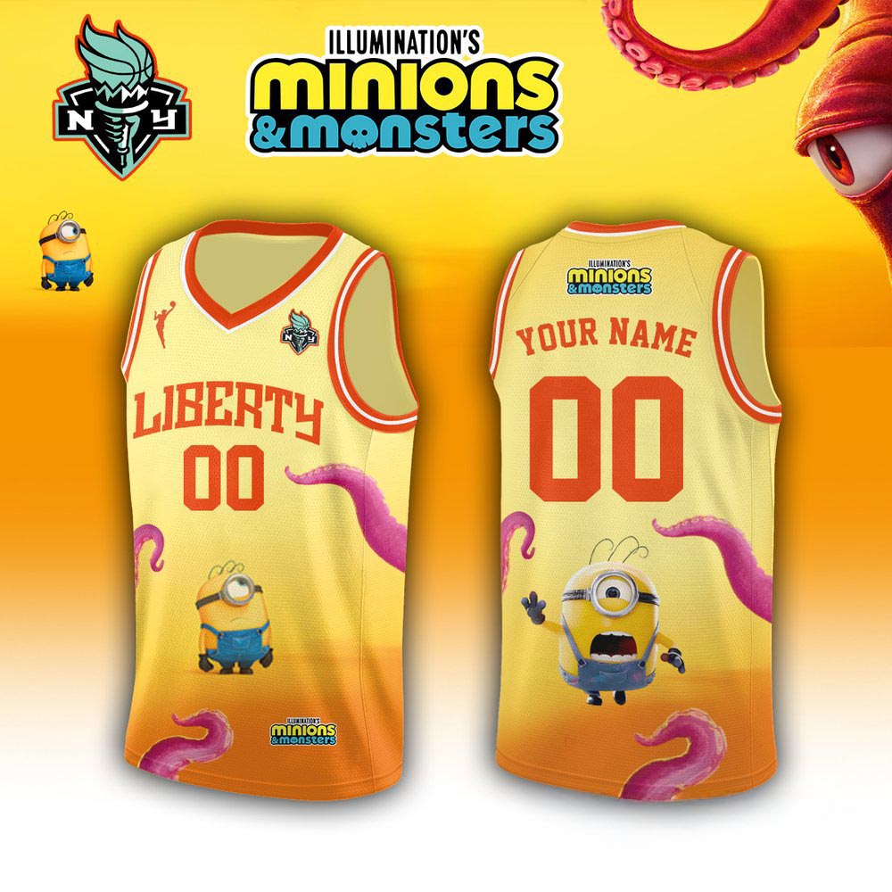 New York Liberty x Minions and Monsters 2026 Custom Name Number Basketball Jersey 1 - Unicasport New York Liberty x Minions and Monsters 2026 Custom Name Number Basketball Jersey