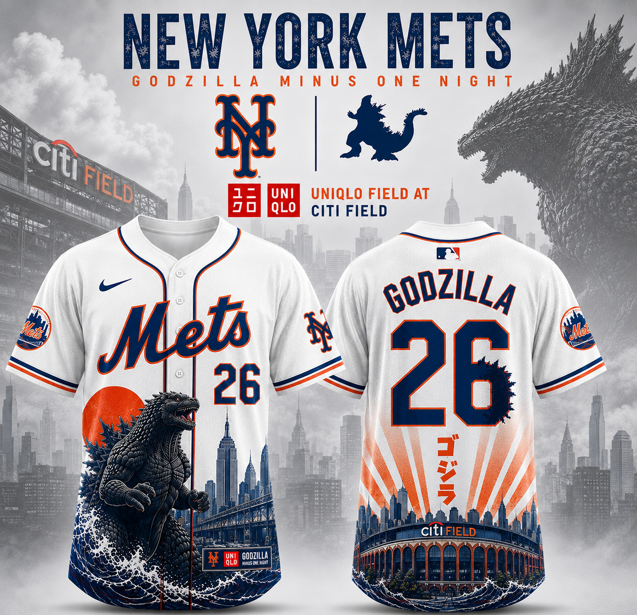 New York Mets Godzilla Minus One Limited Edition Baseball Jersey