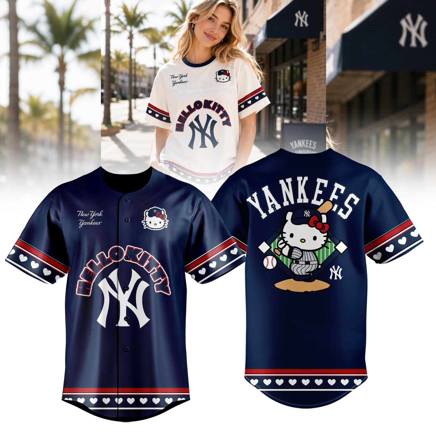 New York Yankees Hello Kitty August 22 Yankee Stadium Commemorative 3D Jersey Baseball Fan Apparel 1 - Unicasport New York Yankees Hello Kitty August 22 Yankee Stadium Commemorative 3D Jersey Baseball Fan Apparel