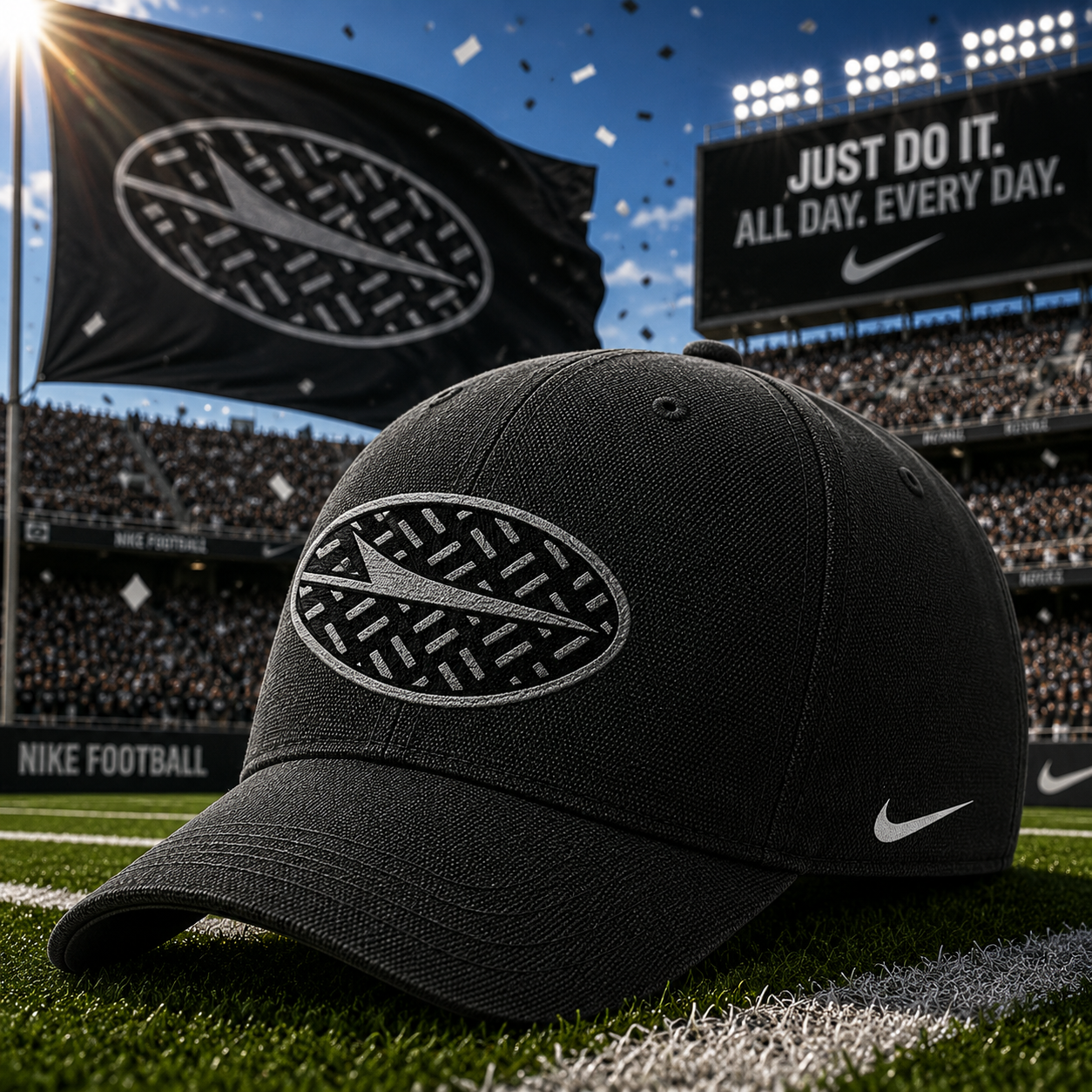 Nike Football Performance Adjustable Black Baseball Cap Athletic Sports Hat